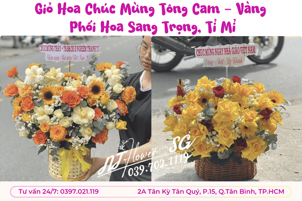 Giỏ Hoa Chúc Mừng Tông Cam – Vàng